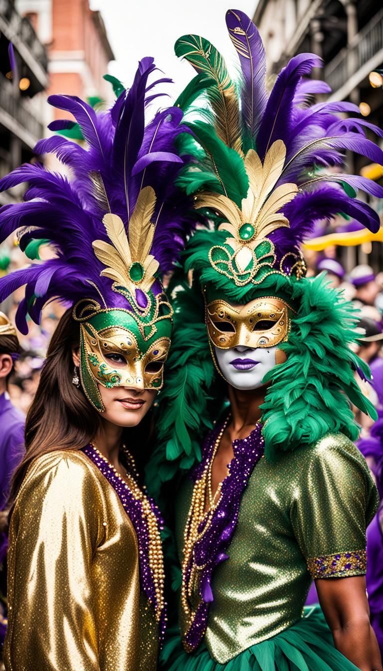 Mardi Gras Parade with Venetian Masks and Confetti