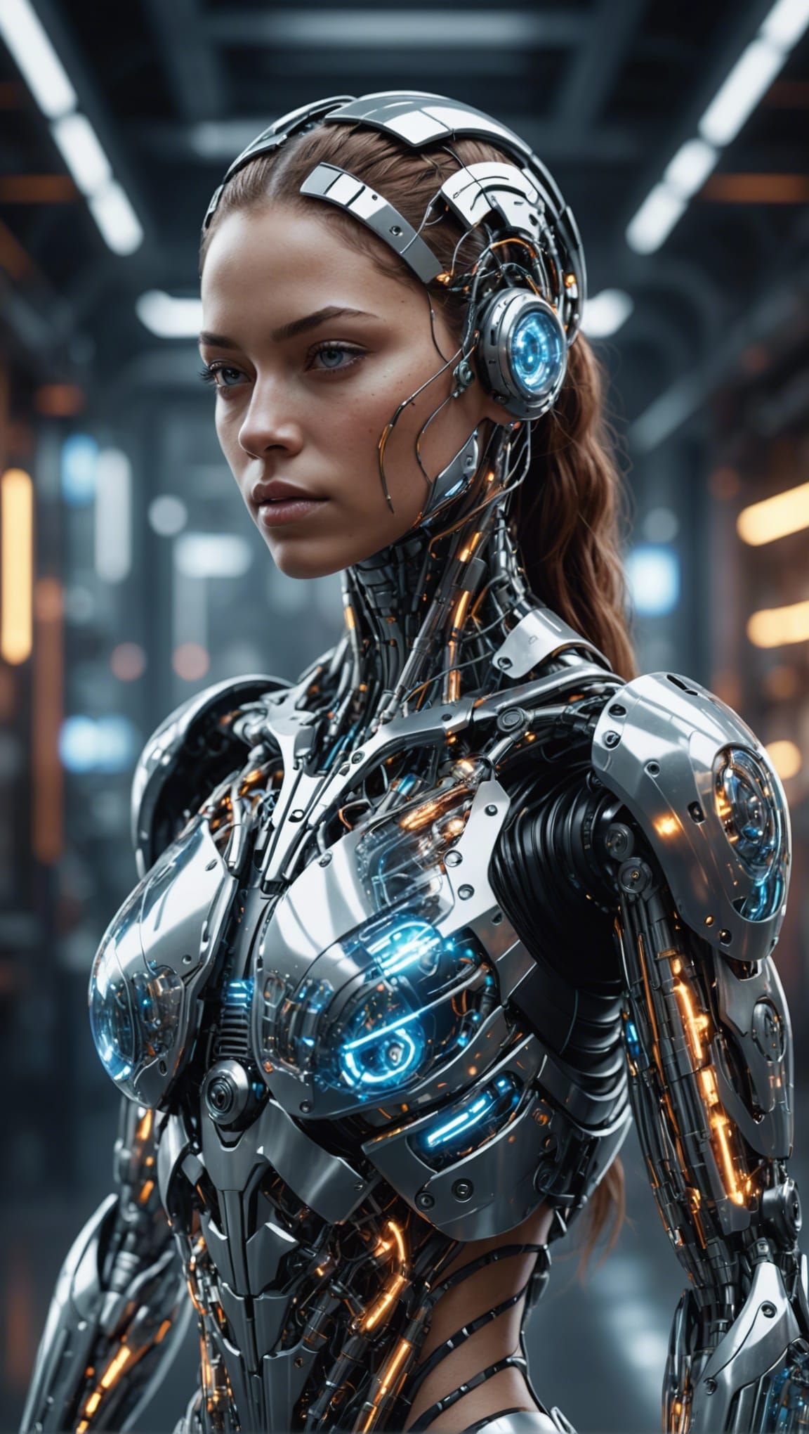 Illuminated Circuit Cyborg in Metallic World