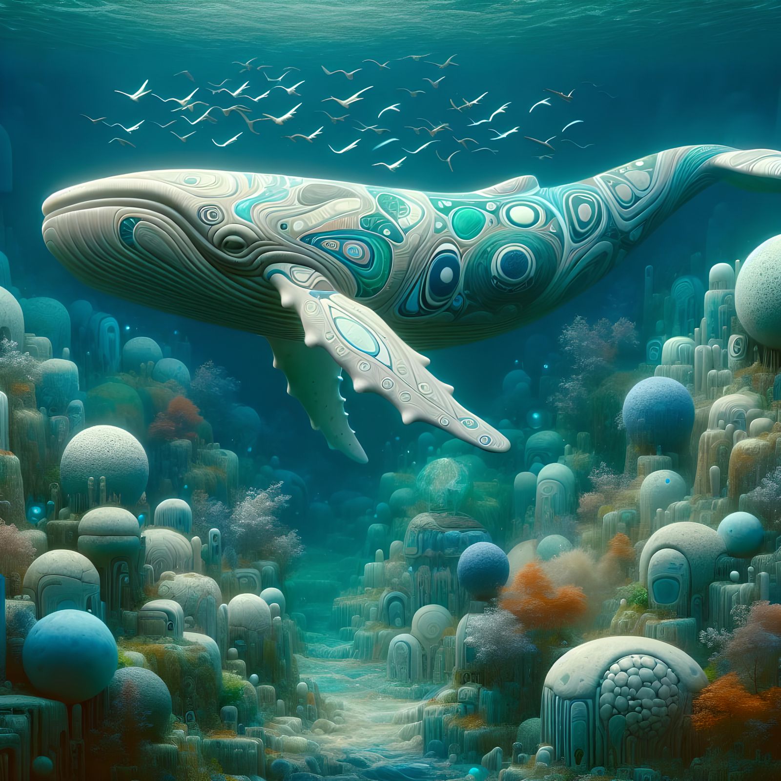 Sea-Glass Whale in Aquatic Paradise