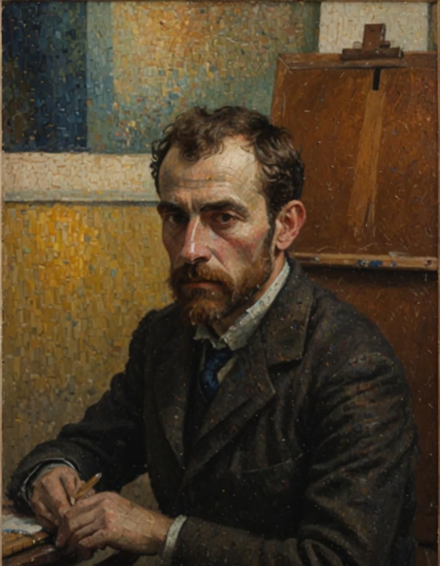 Pointillist Portrait of an Artist in His Studio