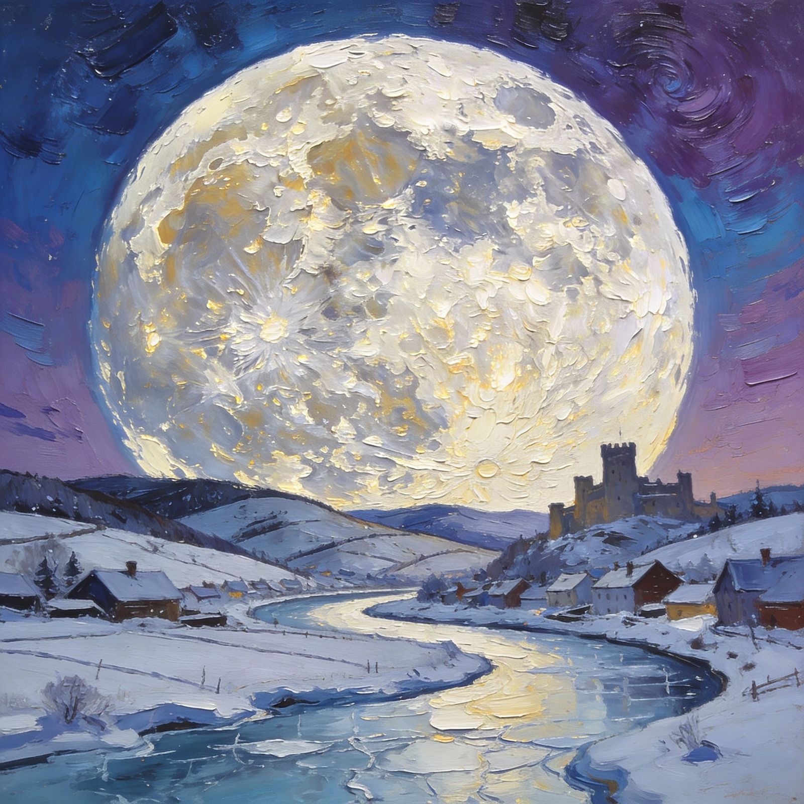 Winter Castle Panorama under Luminous Supermoon