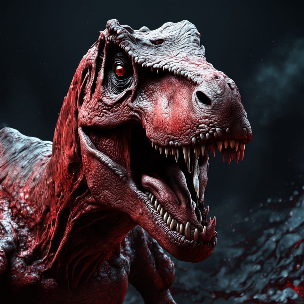 Visceral T-Rex Portrait with Melting Skin
