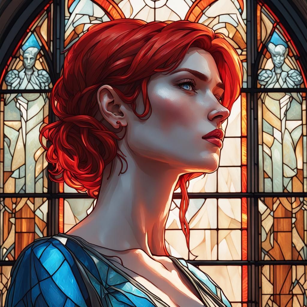 Punk Bride in Heavenly Light: Stained Glass Portrait