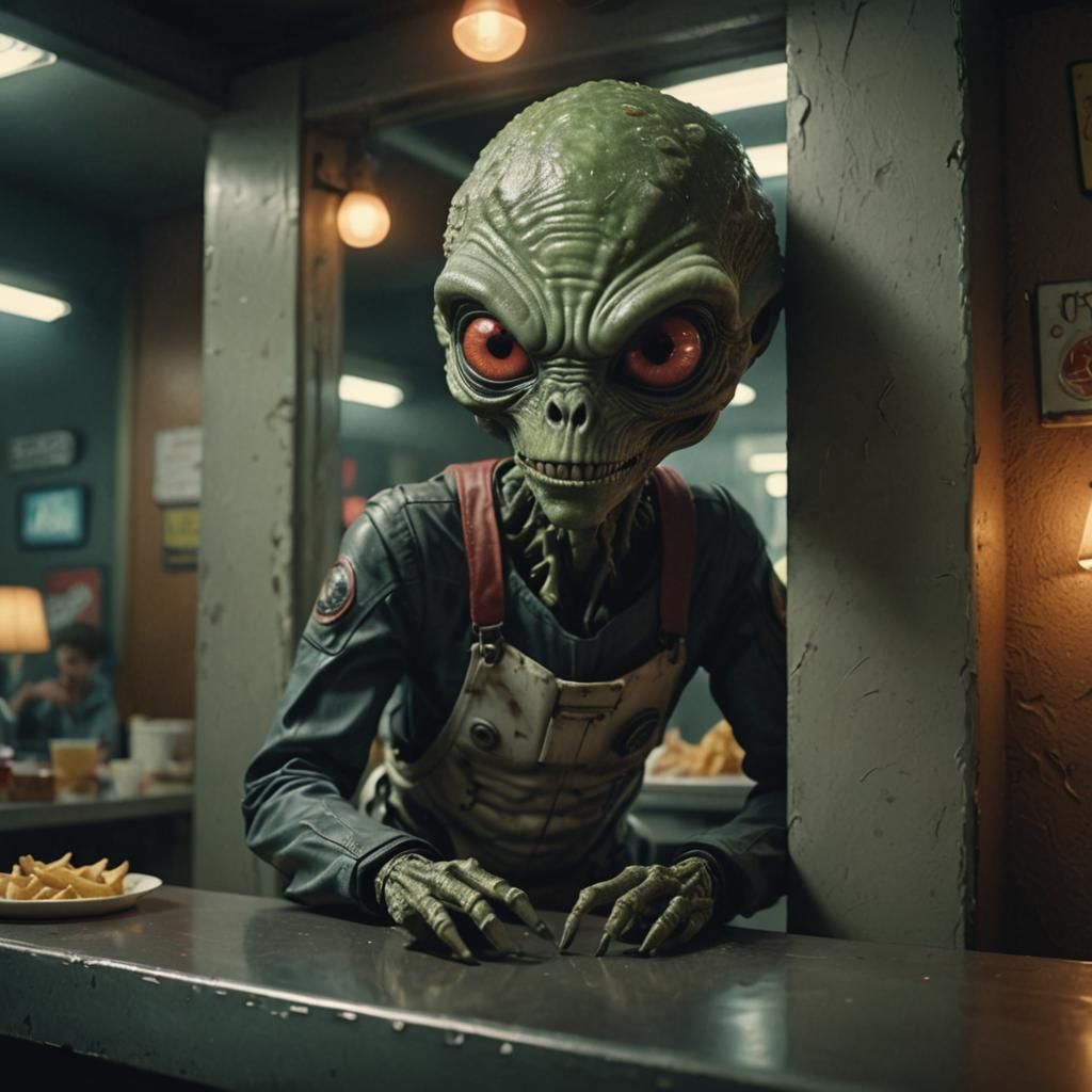 Dramatic Alien Fast Food Film Still