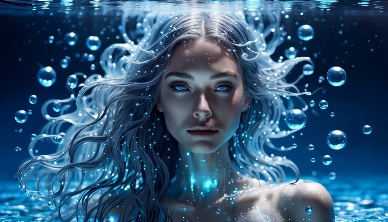 Ethereal Water Woman in Glowing Aquatic Kingdom