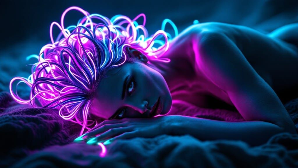 Nordic Goddess with Fiber-optic Hair in Neon Hues