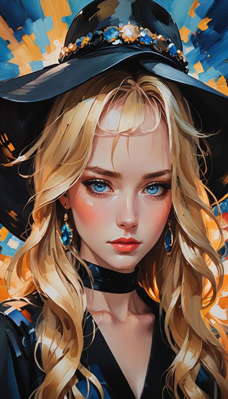 Fauvist Anime Portrait: Blonde Woman in Black Dress