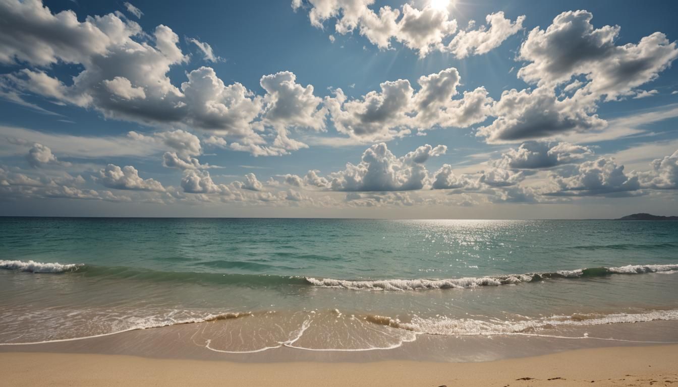 Sunny Tropical Beach with Calm Sea, HDR