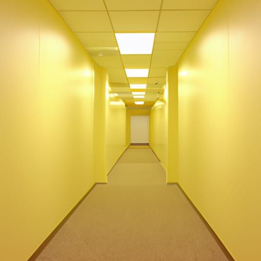 Endless Yellow Office Hall: A Liminal Space