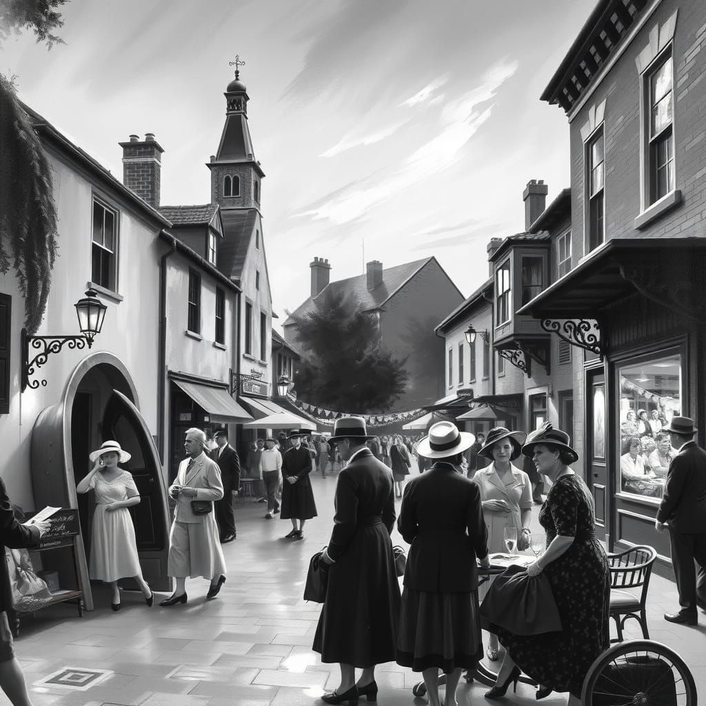 Timeless Town Square Painting in Hopper Style