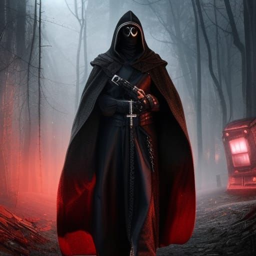 Steampunk Plague Doctor Cyborg in Dystopian Setting