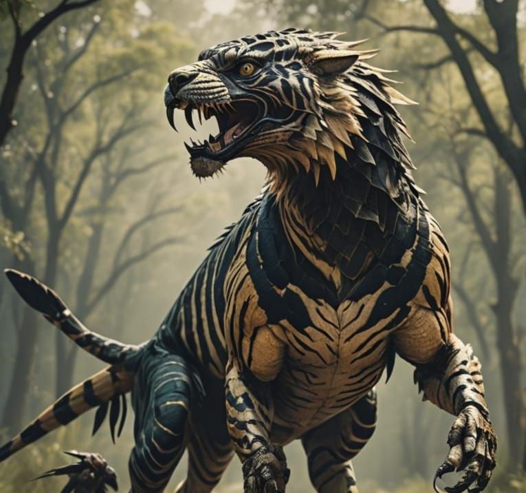 Humanoid Eagle-Tiger-Grasshopper Hybrid: Cinematic Film Stil...