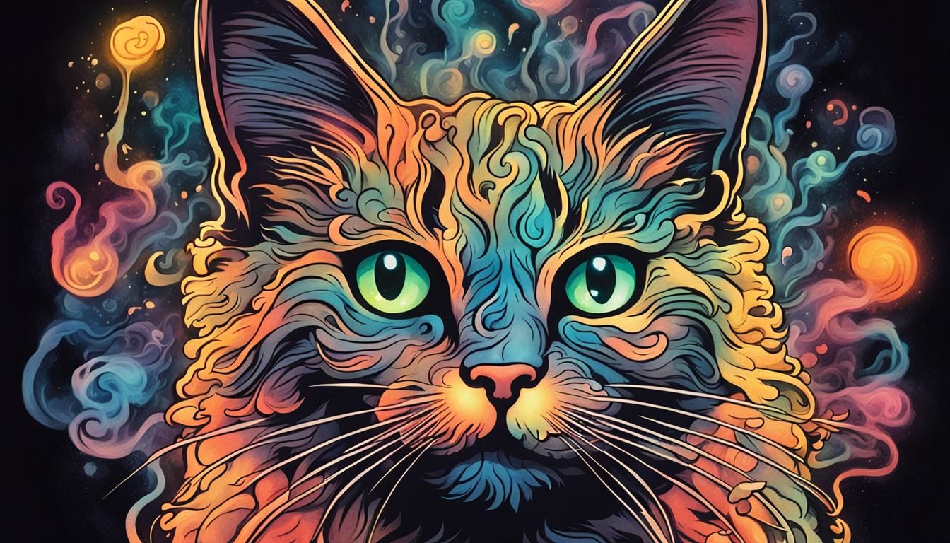 Whimsical Smoke Cat in Cartoon Style