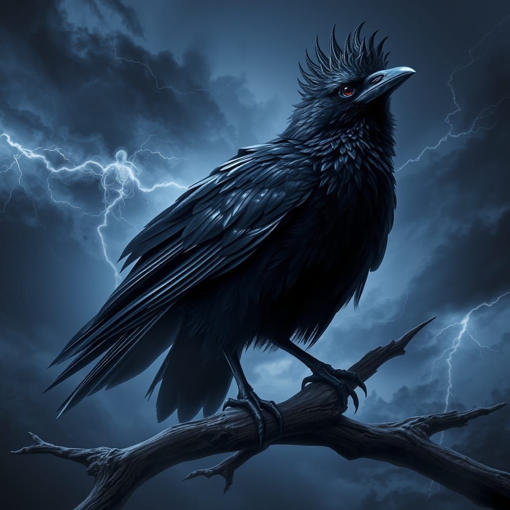 Mystical Raven Perched on a Gnarled Branch