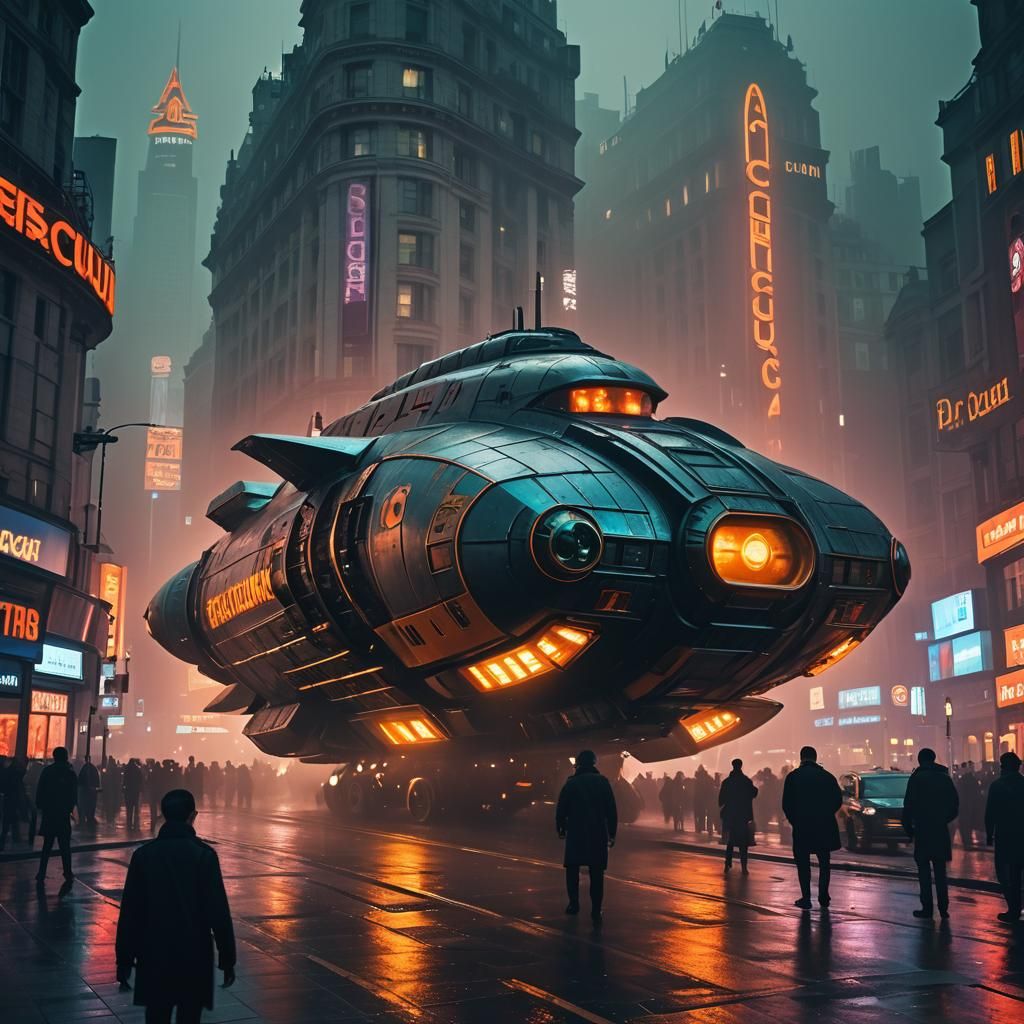 Cyberpunk Spaceship Landing in Piccadilly Circus