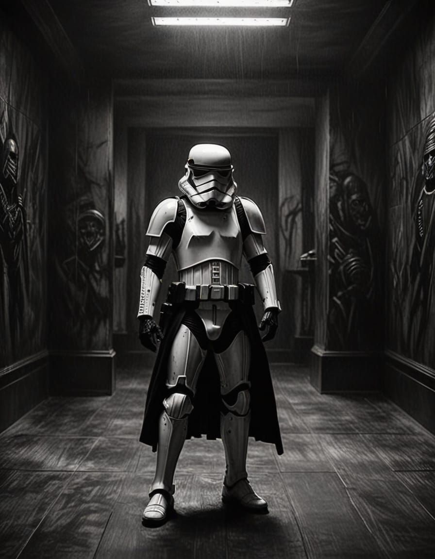 Charcoal Portrait of a Storm Trooper in Imperial Armor