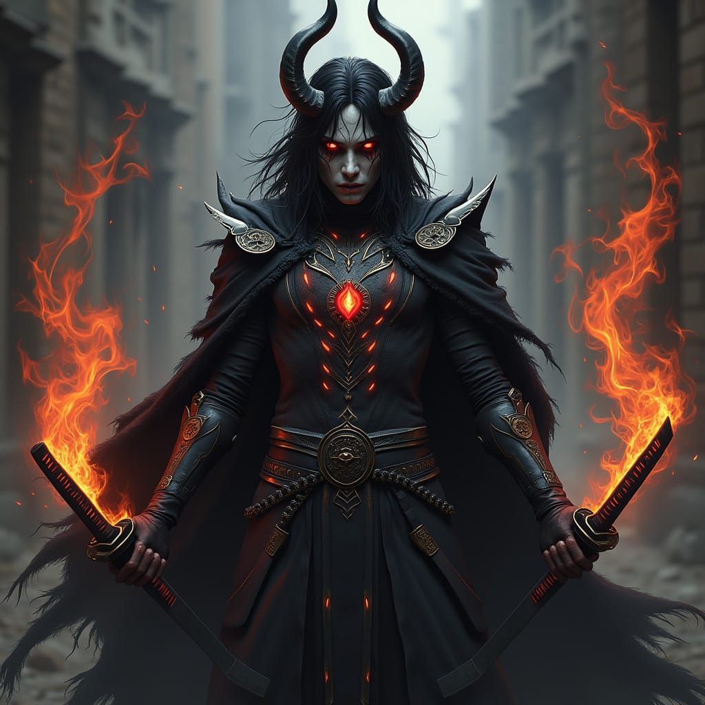 Dark Fantasy Warrior in Crimson and Black
