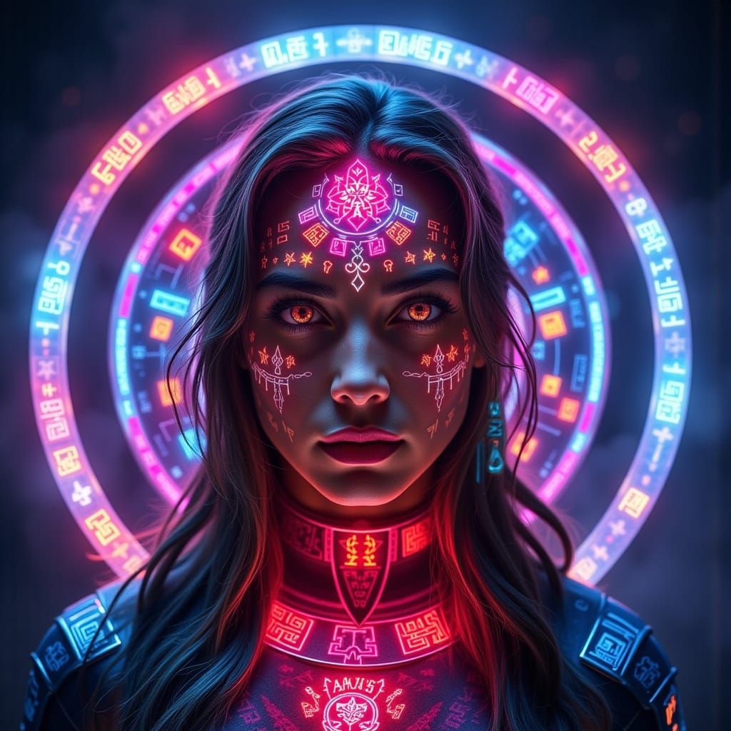 Ancient Hieroglyphs Erupt in Vibrant Glowing Colors