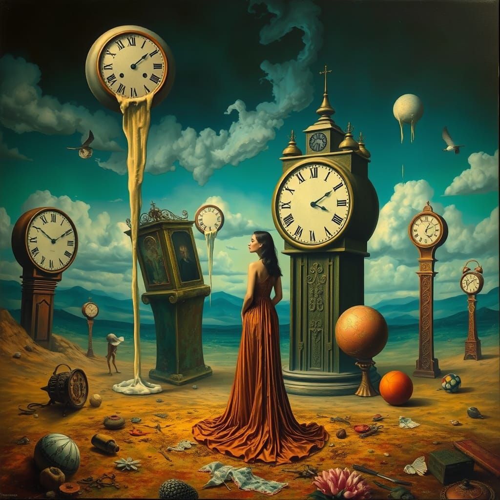 Surreal Dreamscape with Flowing Dress in Dark Realism