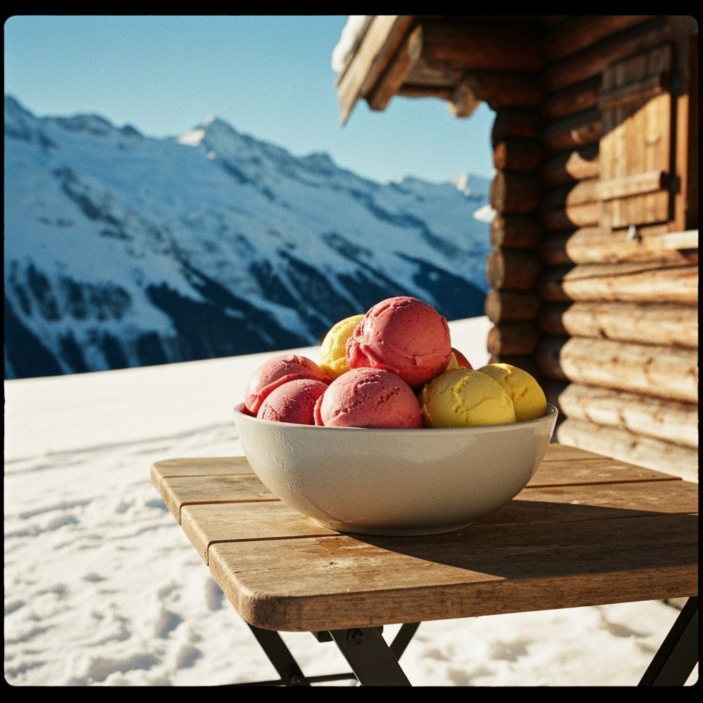 Alpine Ice Cream Delight in Cinematic Style