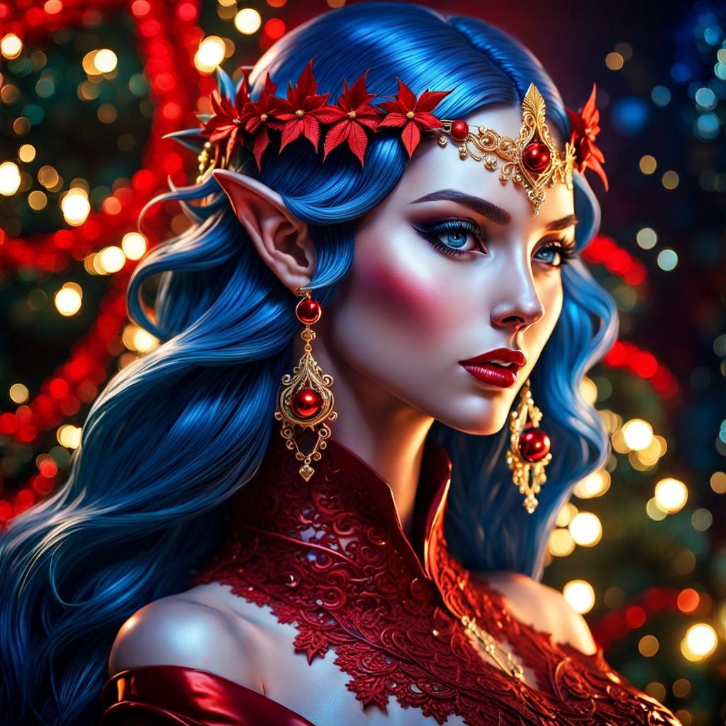 Cosmic Christmas Elf Portrait in Fantasy Art Style