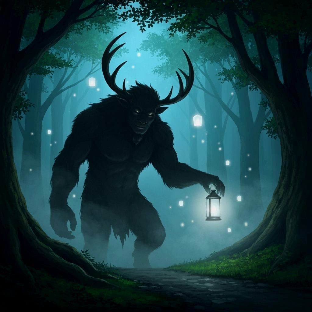 Benevolent Antlered Giant Lights Forest Path