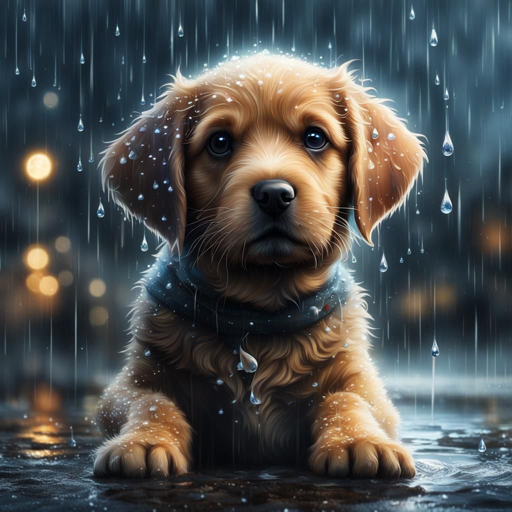 Puppy in Rain Seeking Love: Digital Matte Painting