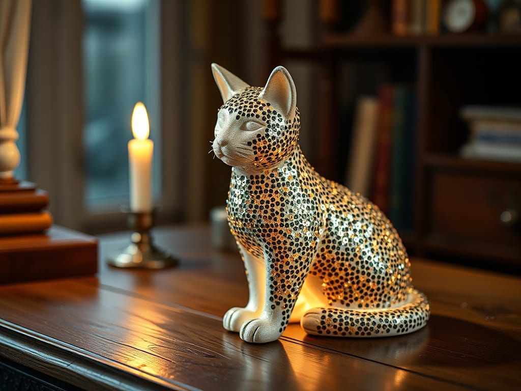Luxurious Cat Statue in Gilded Reflection