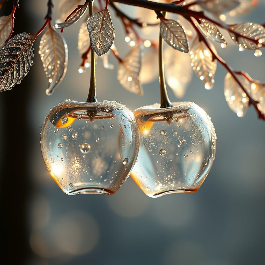 Glass Apples Refract Morning Light in a Dazzling Hyperrealis...