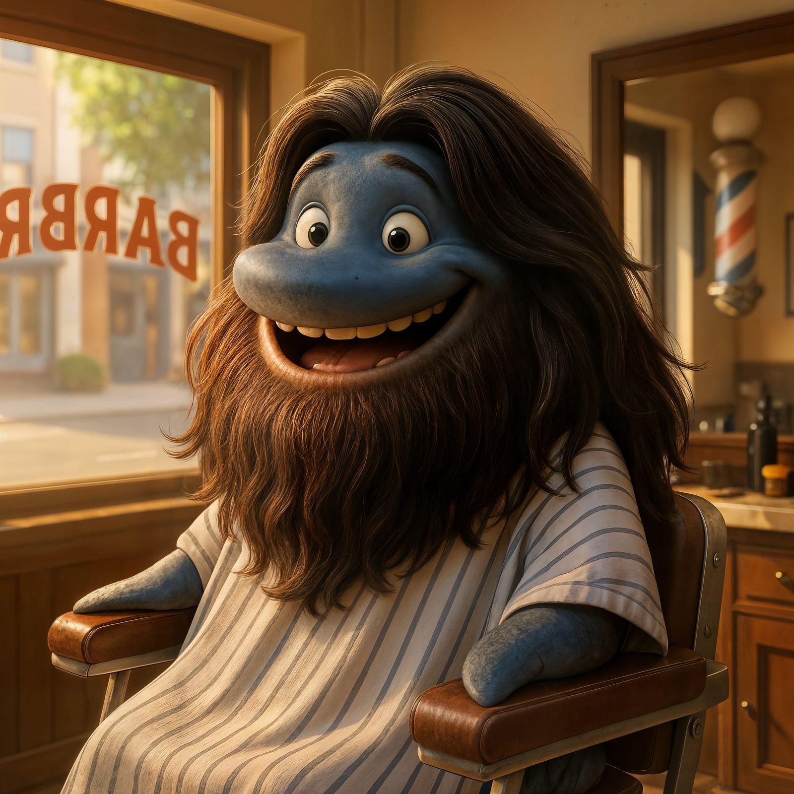 Pixar Whale at the Barber Shop