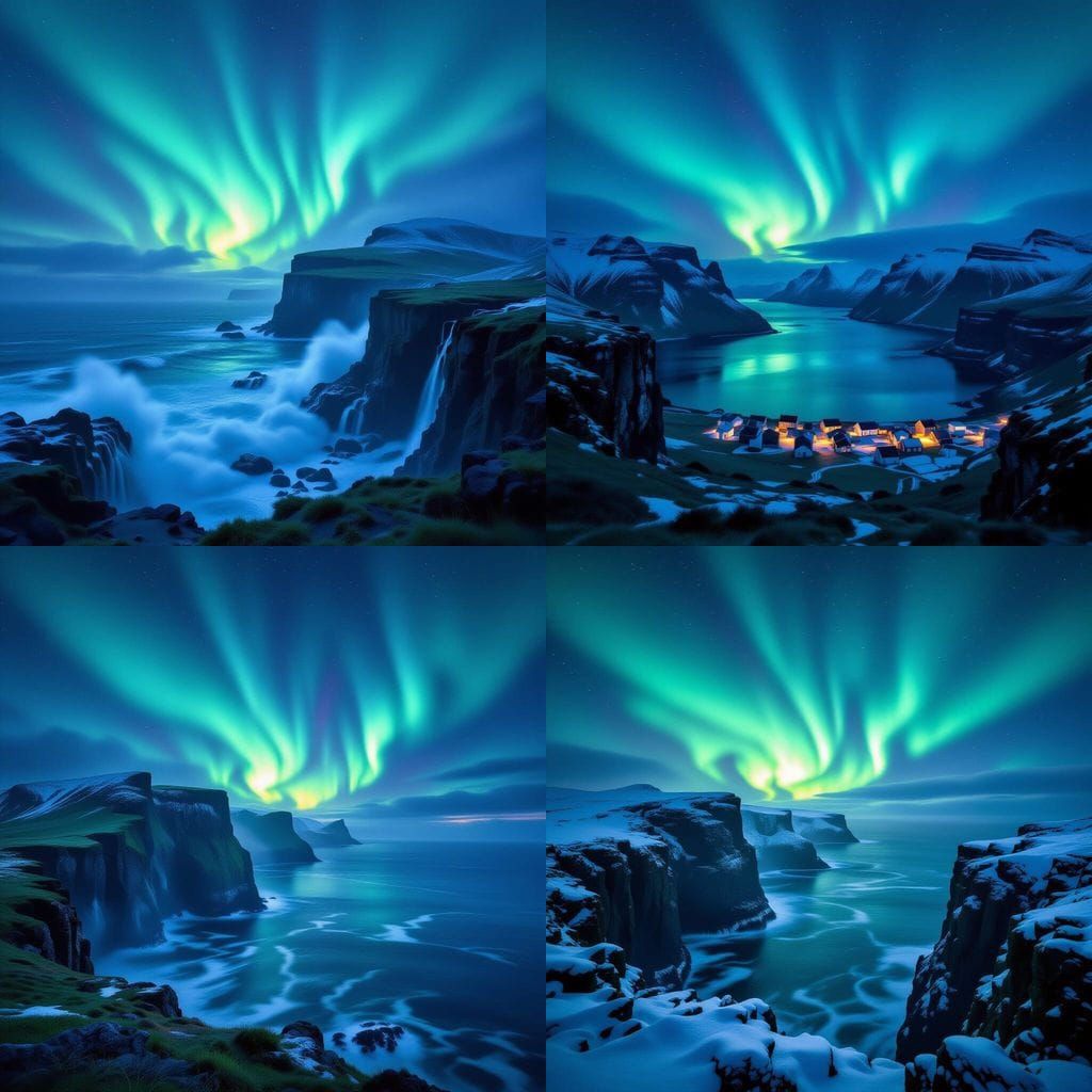 Northern Lights Over Faroe Islands Landscape