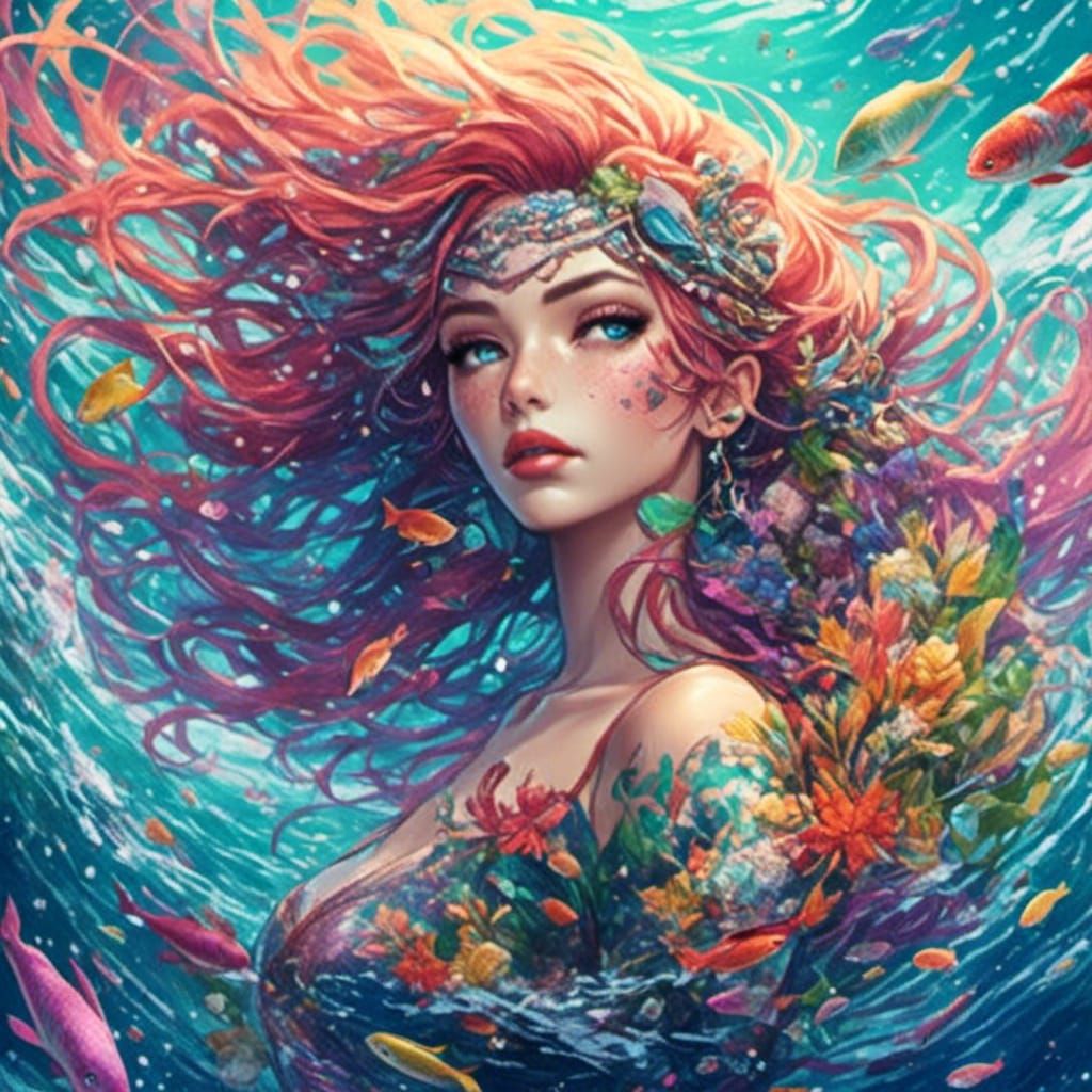 Mermaid Princess in Underwater Rainbow Paradise