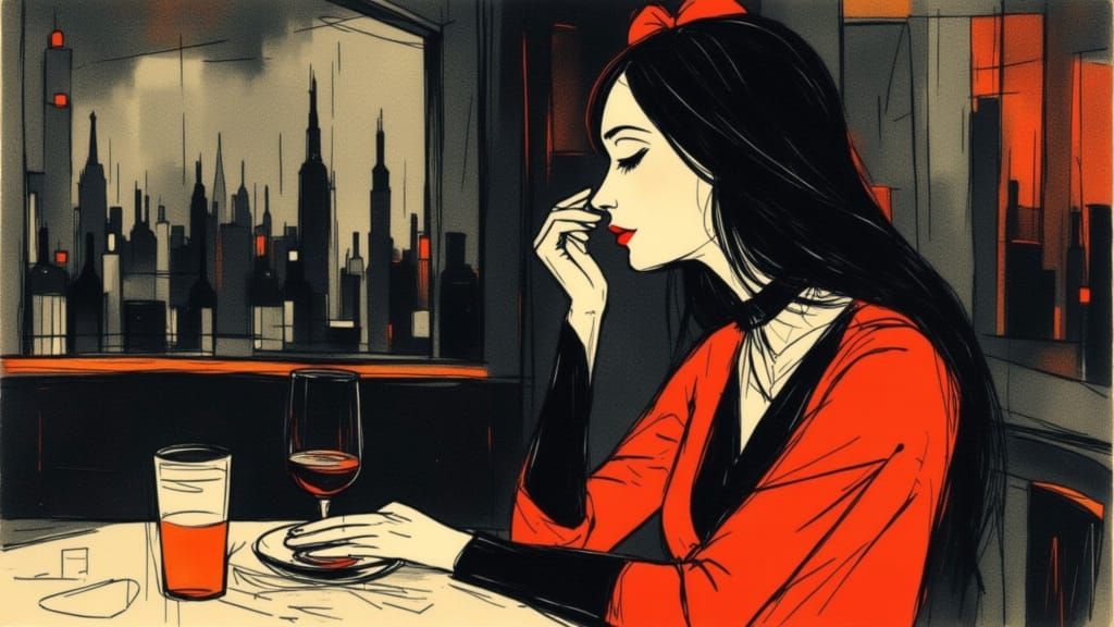 Woman in Tavern: Constructivist Collage with Moody Colors