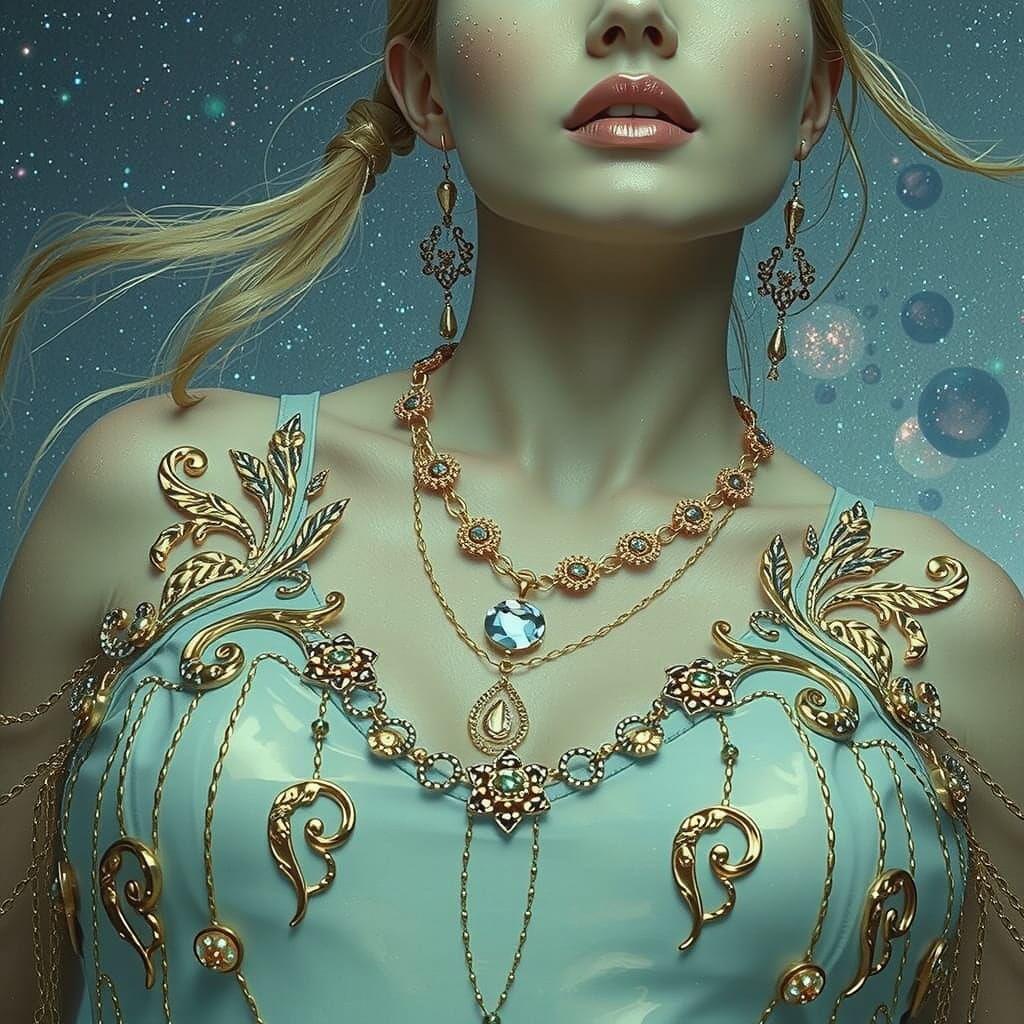 Photorealistic Woman Amidst Starry Night Sky