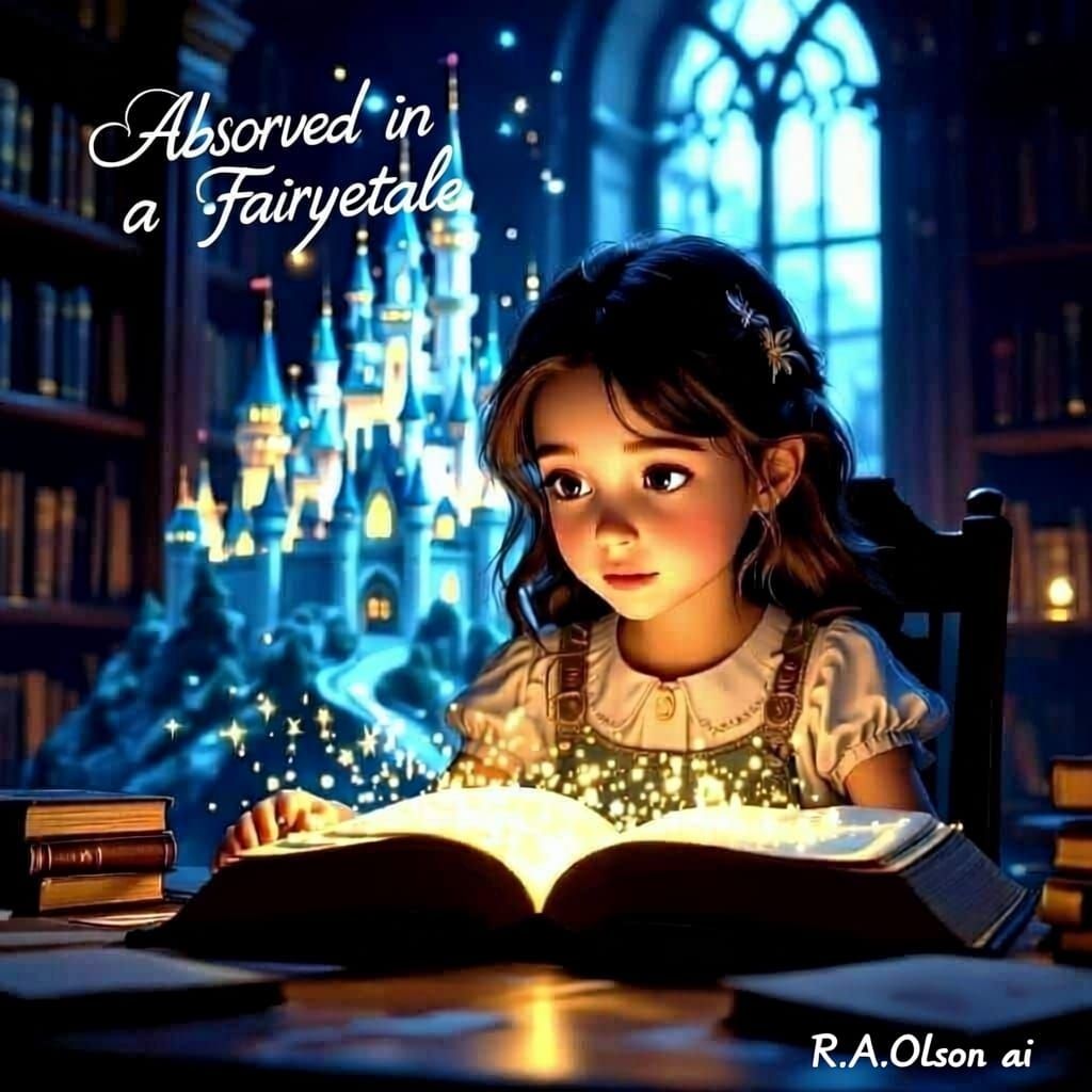 Girl Reads Fairytale Castle Emerging From Book