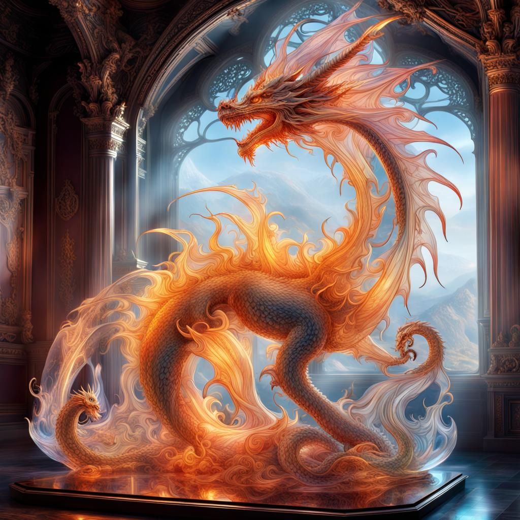 Transparent Glass Fire Dragon Dreamscape