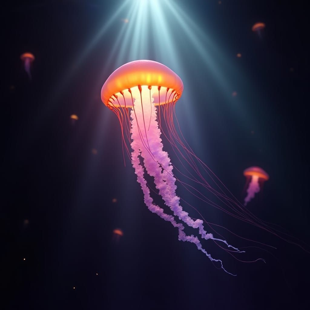 Luminous Jellyfish Ascent: Cinematic Underwater Scene