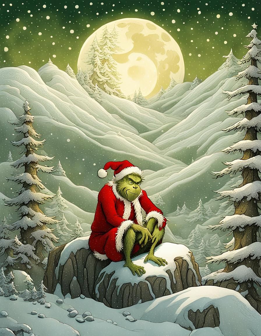 The Grinch in Whimsical Snowy Landscape