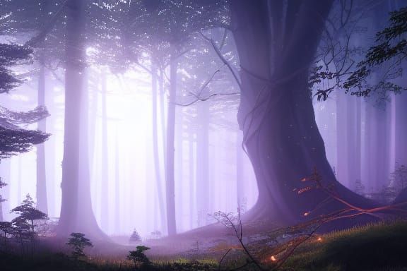 Glowing Forest at Night in Studio Ghibli Style