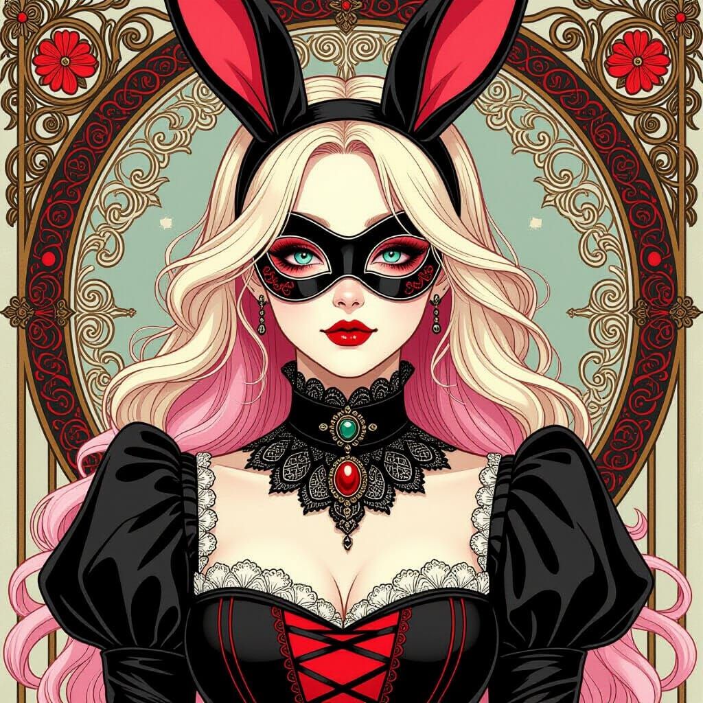 Vampire Woman with Bunny Mask in Gothic Style