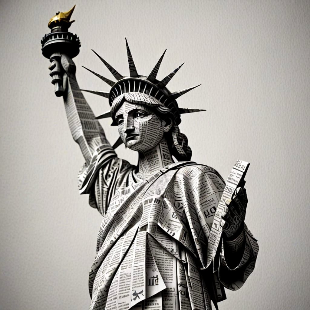 Origami Statue of Liberty in Newsprint