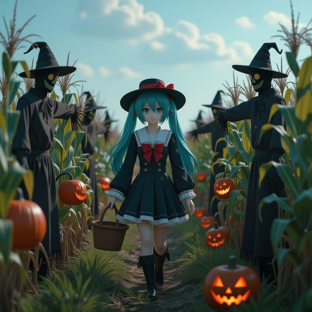Hatsune Miku as Horror Farmer in Haunted Cornfield