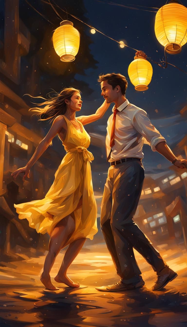 Couple Dancing at Night: Hyperrealistic Splash Art