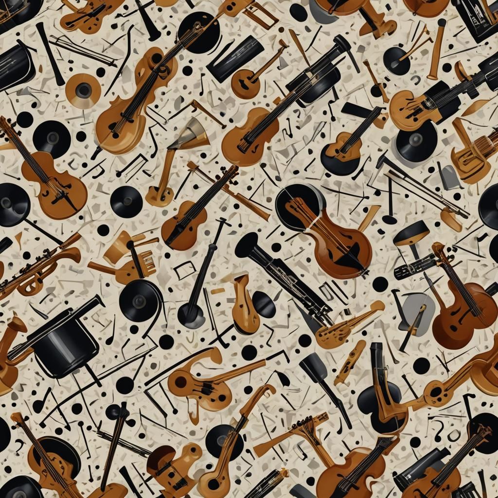 Floating Musical Instrument Pieces in Digital Collage