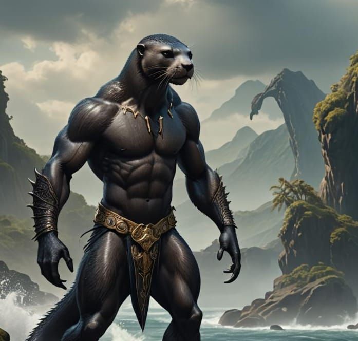 Anthropomorphic Otter-Seahorse in Loincloth: Fantasy Art