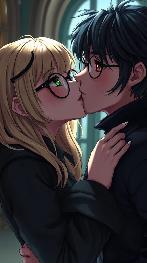 Romantic Goth Girl Kiss in Detailed 3D Anime Style