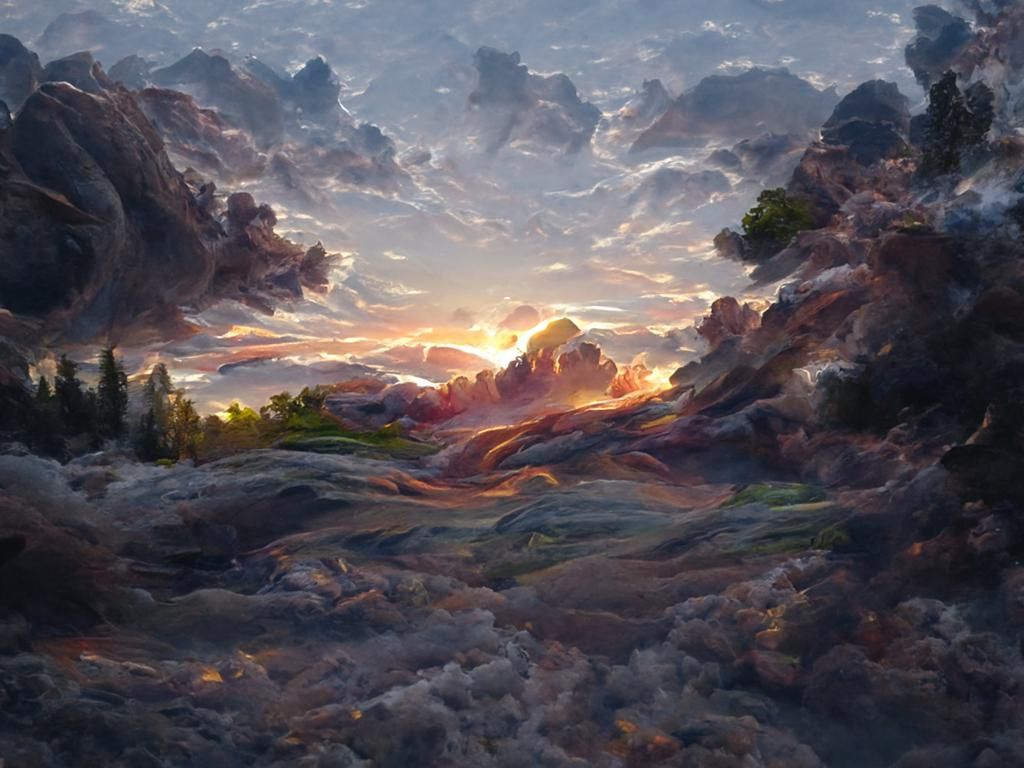 Sunset over the land with clouds