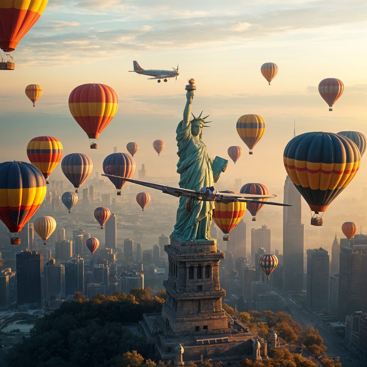 The Statue of Liberty in a Fantastical Aviation Celebration