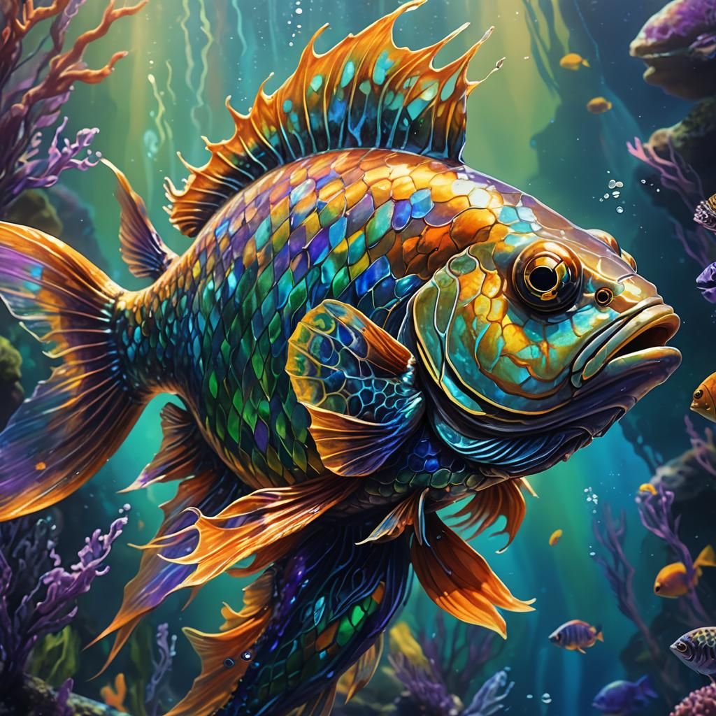 Vibrant Fish Portrait in ZBrush Sculpture Style