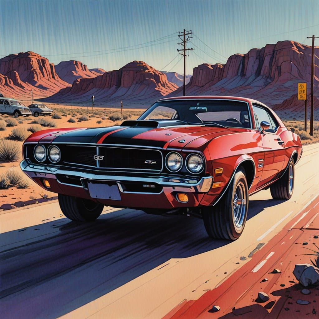 Muscle Car Chasing Sunset on Route 66